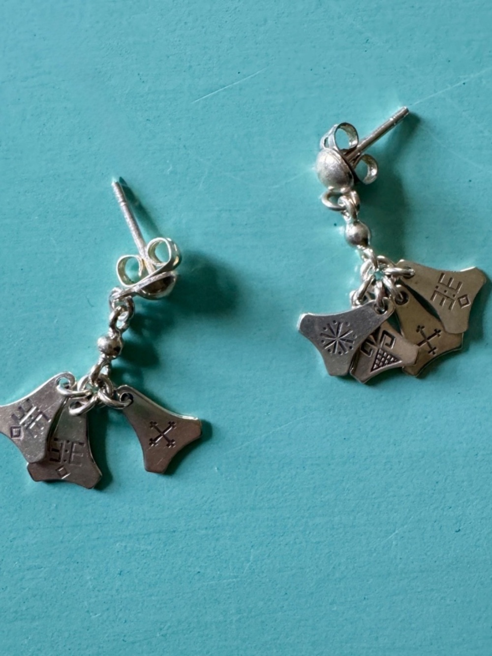 Latvian 7-Day Charm Dangle Earrings Handcrafted Sterling Silver Pierced Ear, 1"